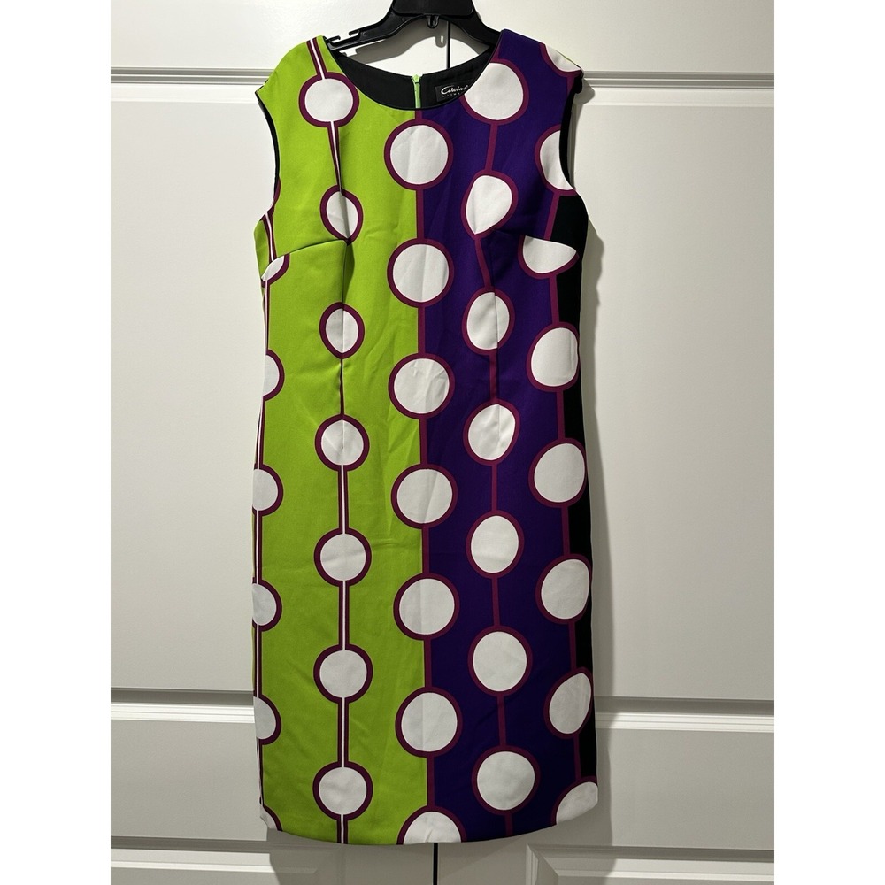 Caterina Leman Geometric Circle Print Shift Dress Green Purple Size 44 45-SU